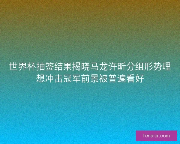 世界杯抽签结果揭晓马龙许昕分组形势理想冲击冠军前景被普遍看好